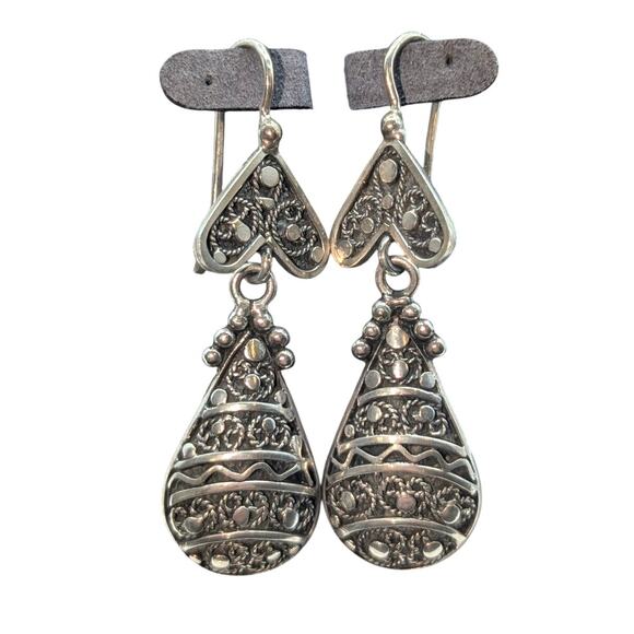 Moroccon Silver Berber Dangle Earrings W/ Kidney Hook Backs - Picture 2 of 7